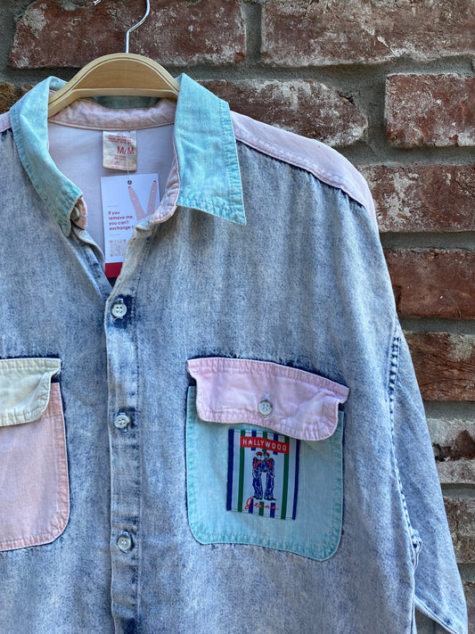 vintage 90s hollywood colour block denim shirt