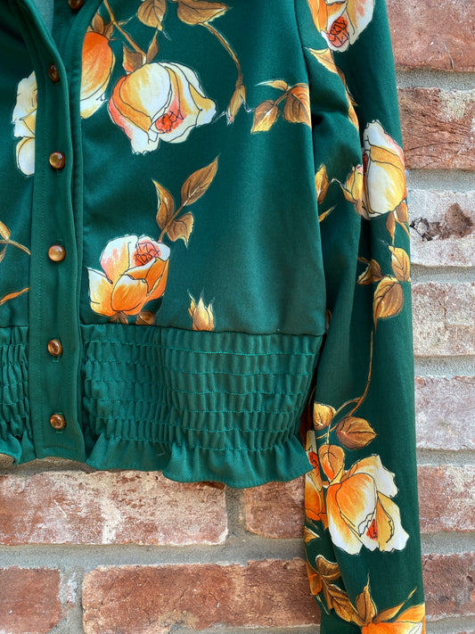 vintage 70 poly knit floral blouse