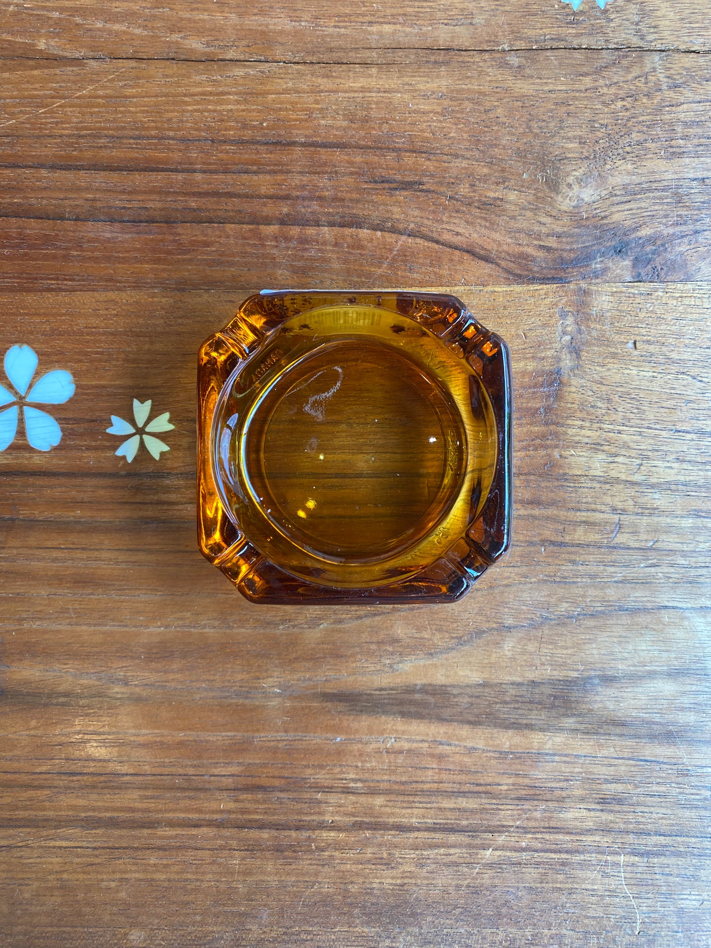 vintage amber glass ash tray