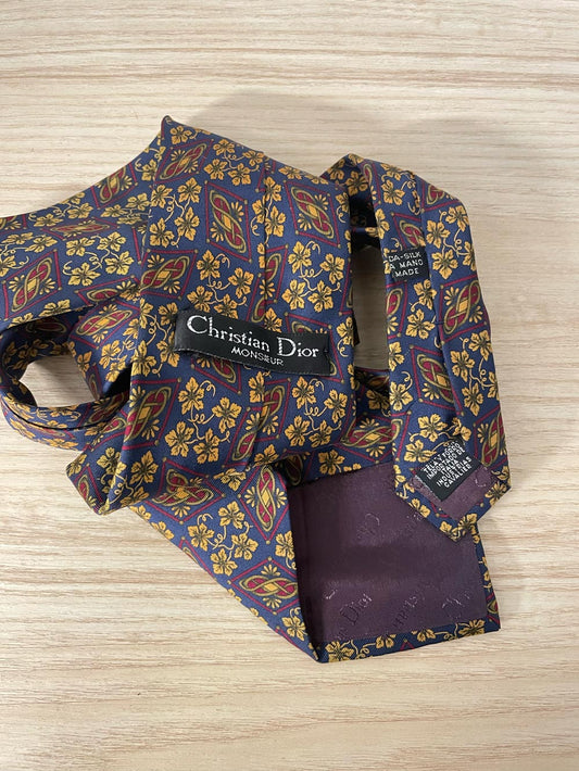 vintage christian dior silk floral tie