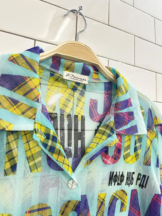 y2k letter art mesh shirt