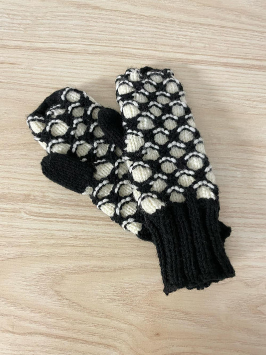 handmade open circle knit mittens