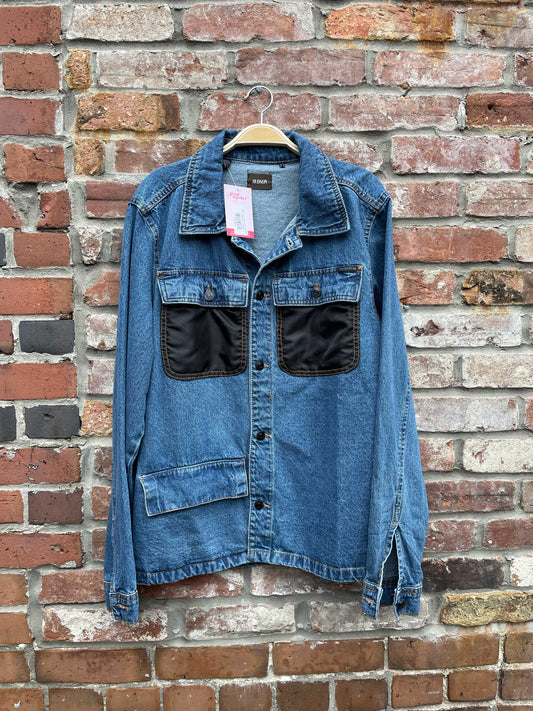 hudson nylon pocket denim trucker jacket