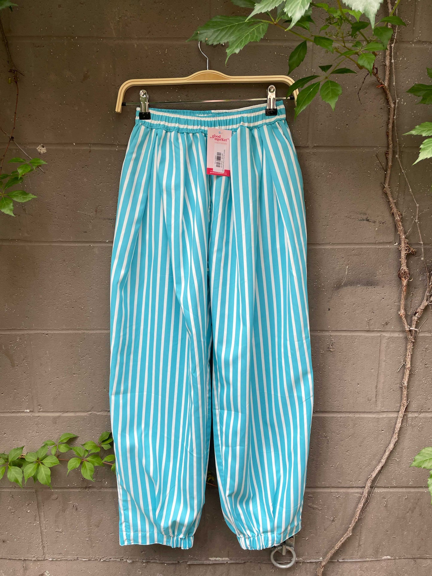 balloon leg blue stripe pleated pant