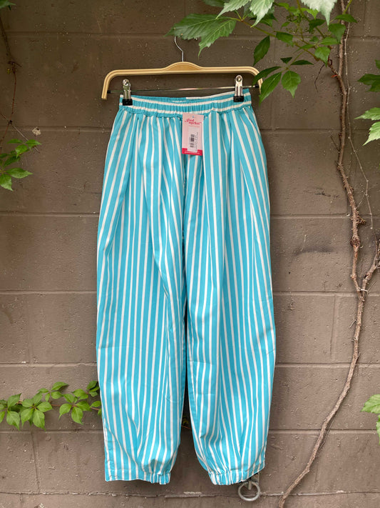 balloon leg blue stripe pleated pant