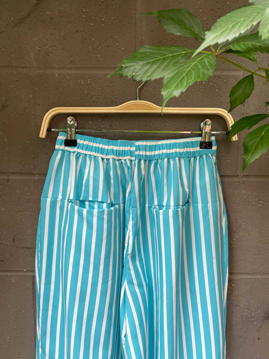 balloon leg blue stripe pleated pant