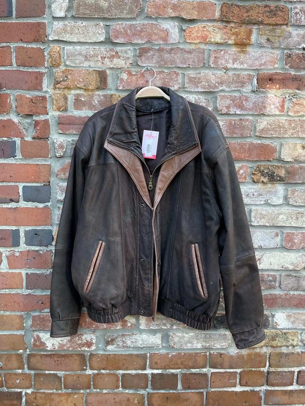 vintage brushed leather two tone bomber jacket