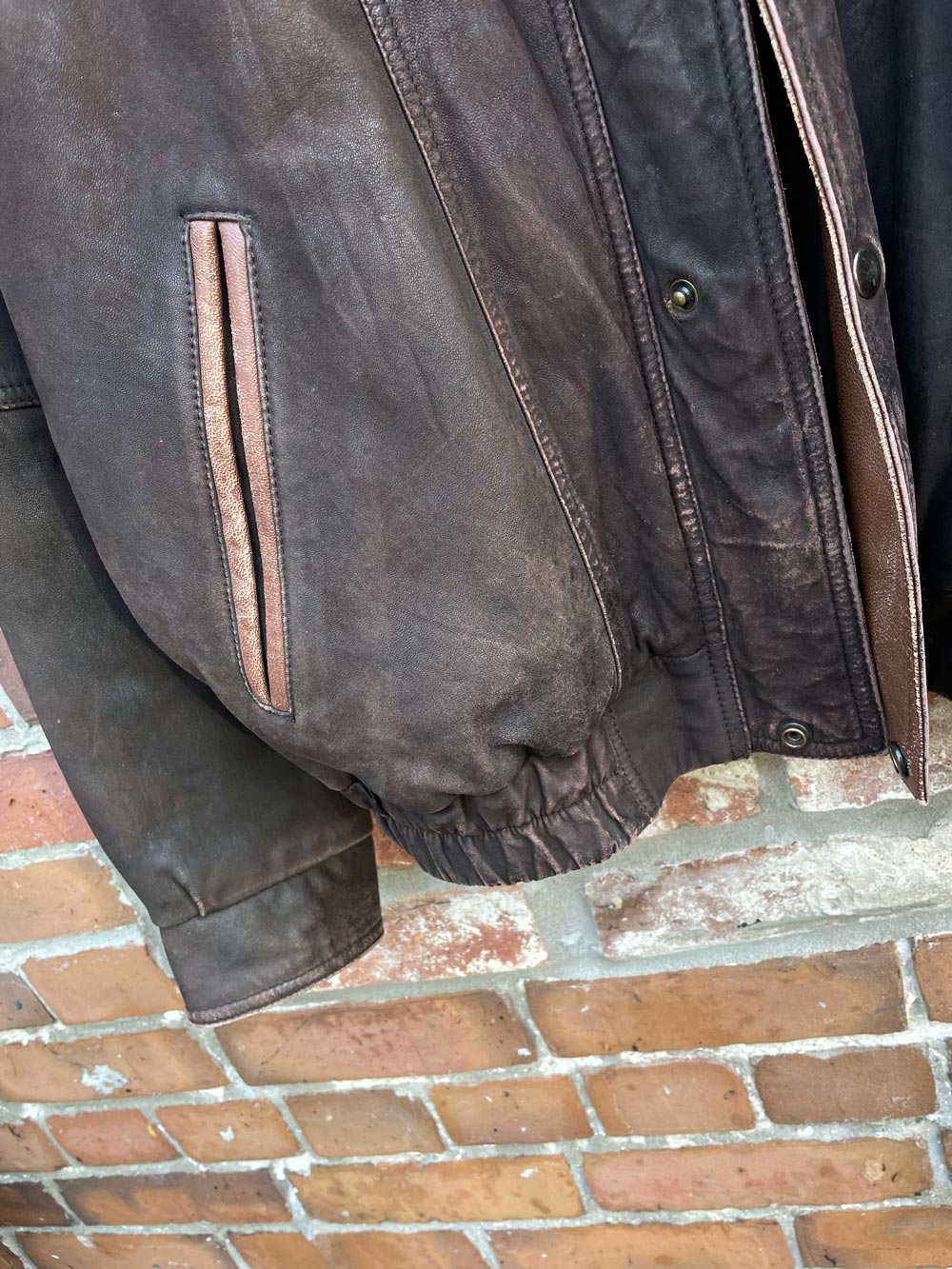 vintage brushed leather two tone bomber jacket