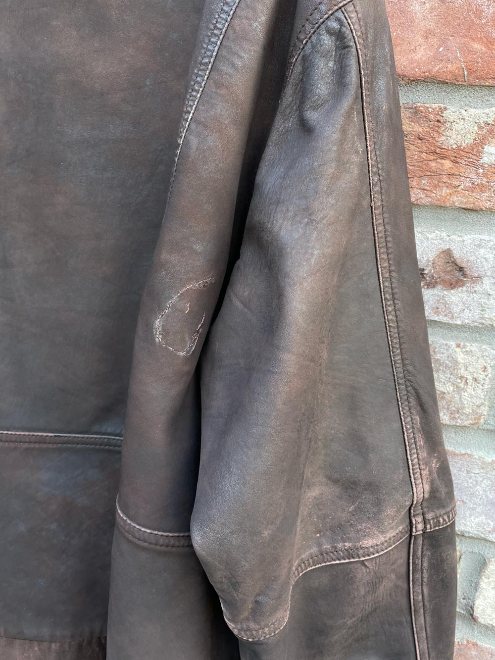 vintage brushed leather two tone bomber jacket