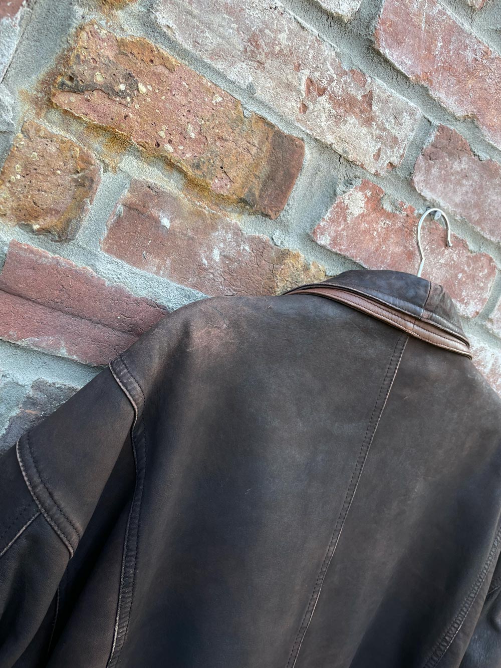 vintage brushed leather two tone bomber jacket