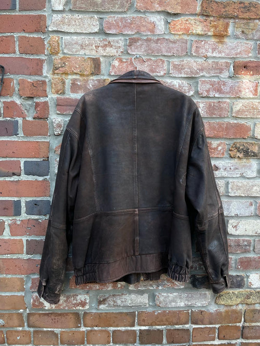 vintage brushed leather two tone bomber jacket