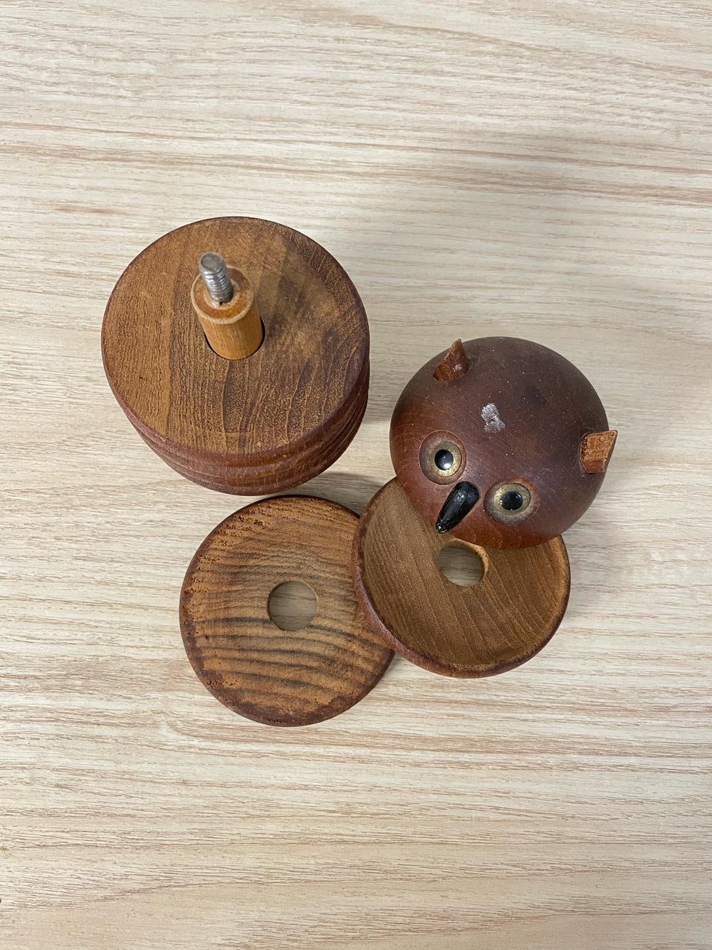 vintage mid-century wood owl coaster set