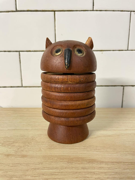 vintage mid-century wood owl coaster set