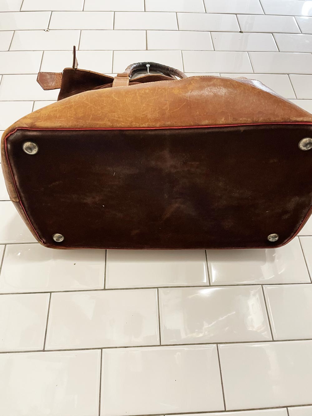 vintage 70s suede doctor style carry-on bag