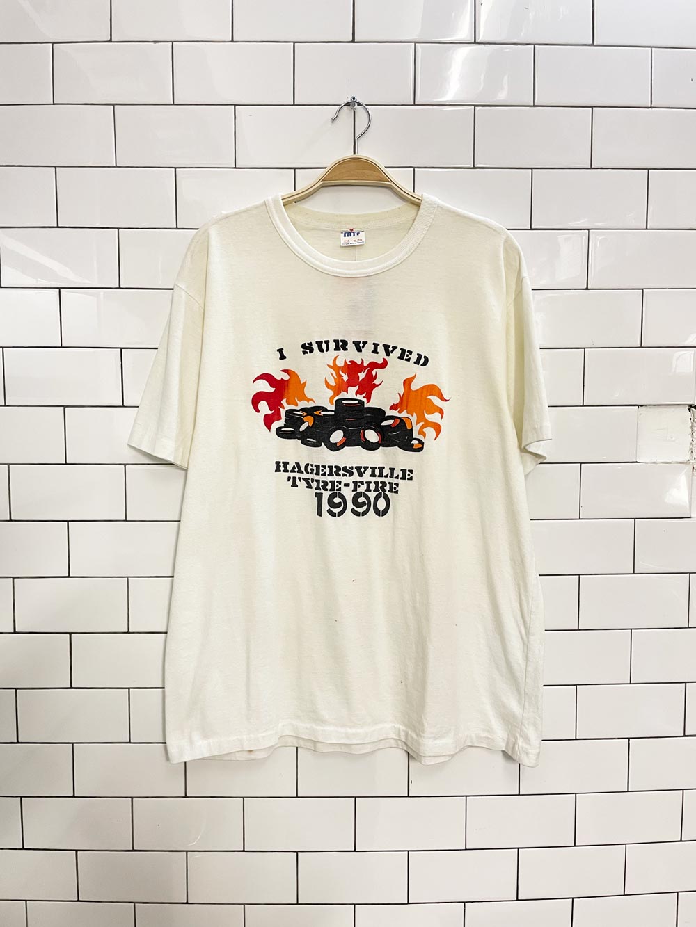 vintage 90s hagersville tyre-fire single stitch tee