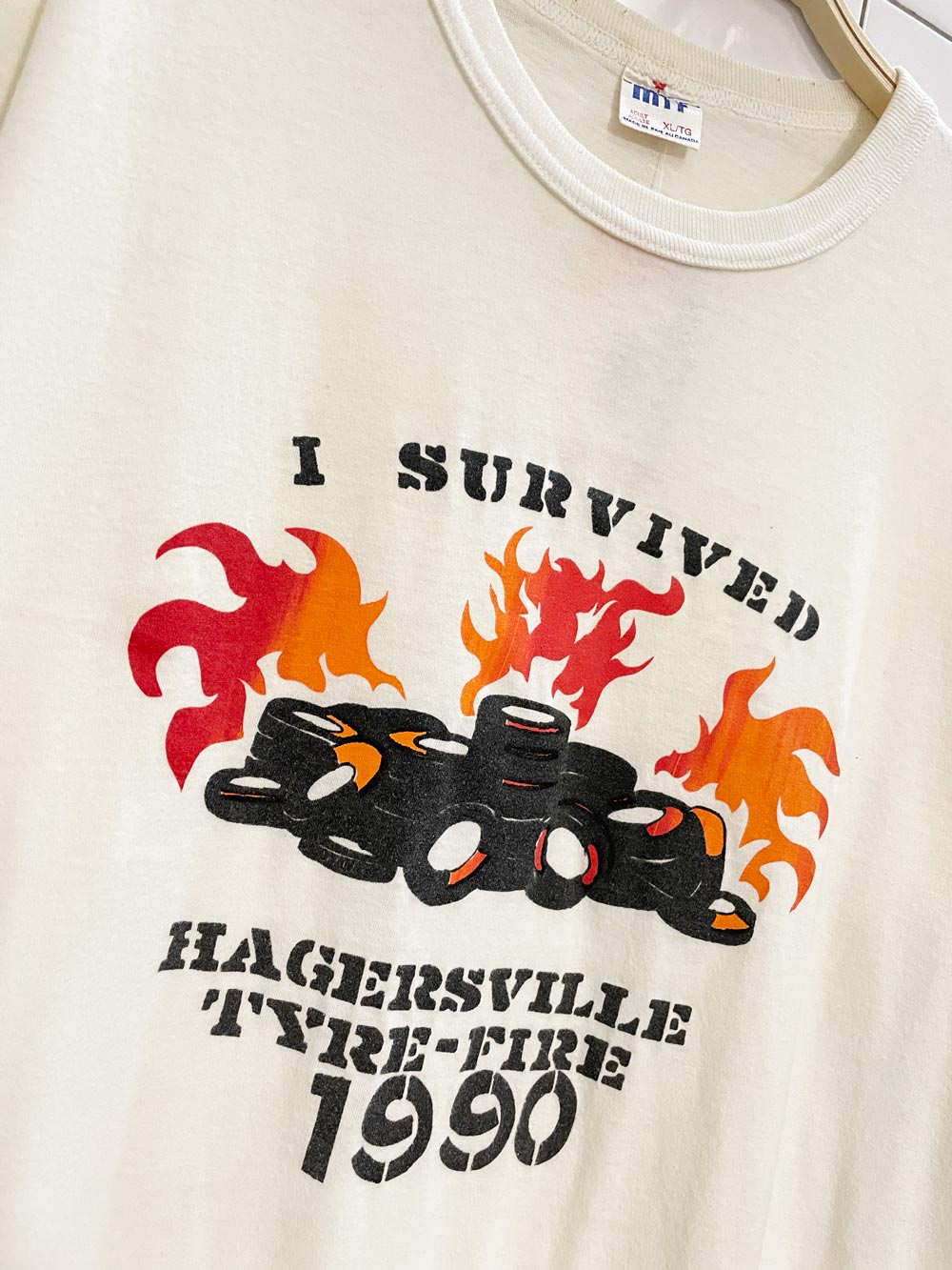 vintage 90s hagersville tyre-fire single stitch tee