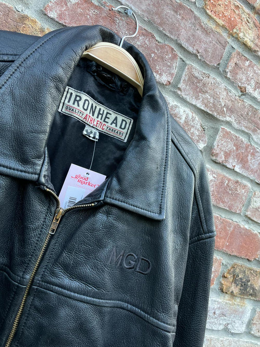 vintage mgd minimal zip heavy leather jacket