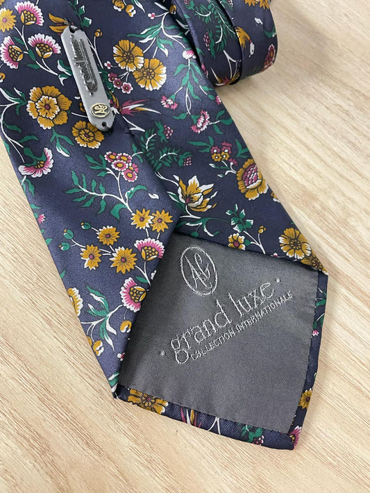 vintage ag grand luxe flowers + birds silk tie