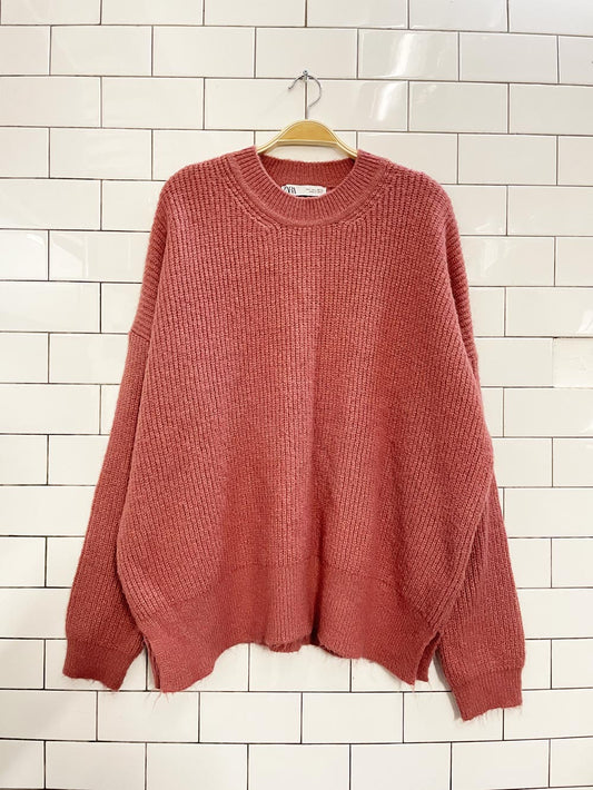 zara loose-fit rose knit sweater