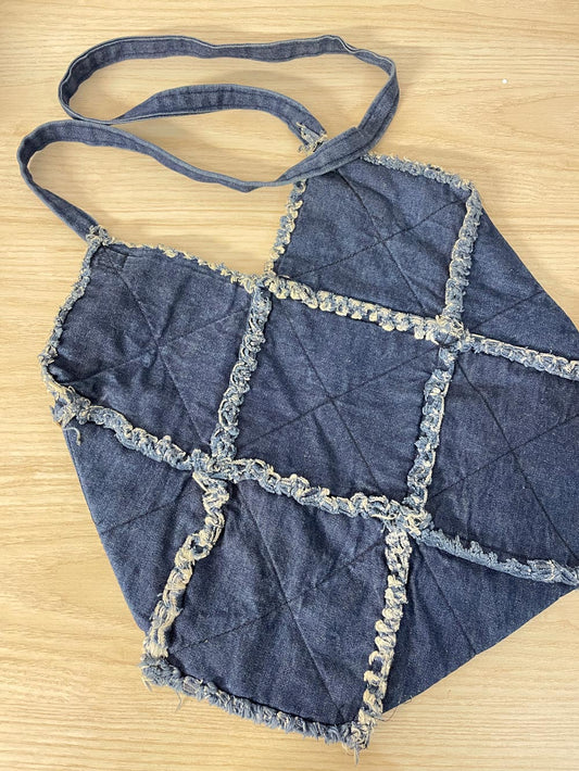 handmade quilted denim shoulder tote