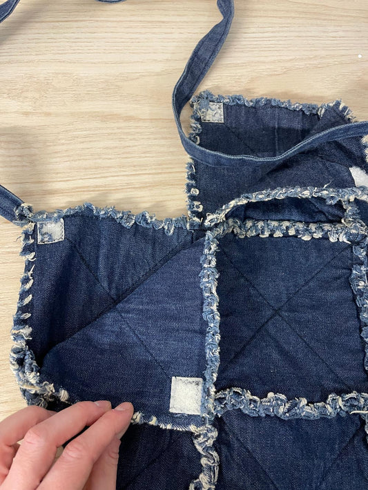 handmade quilted denim shoulder tote