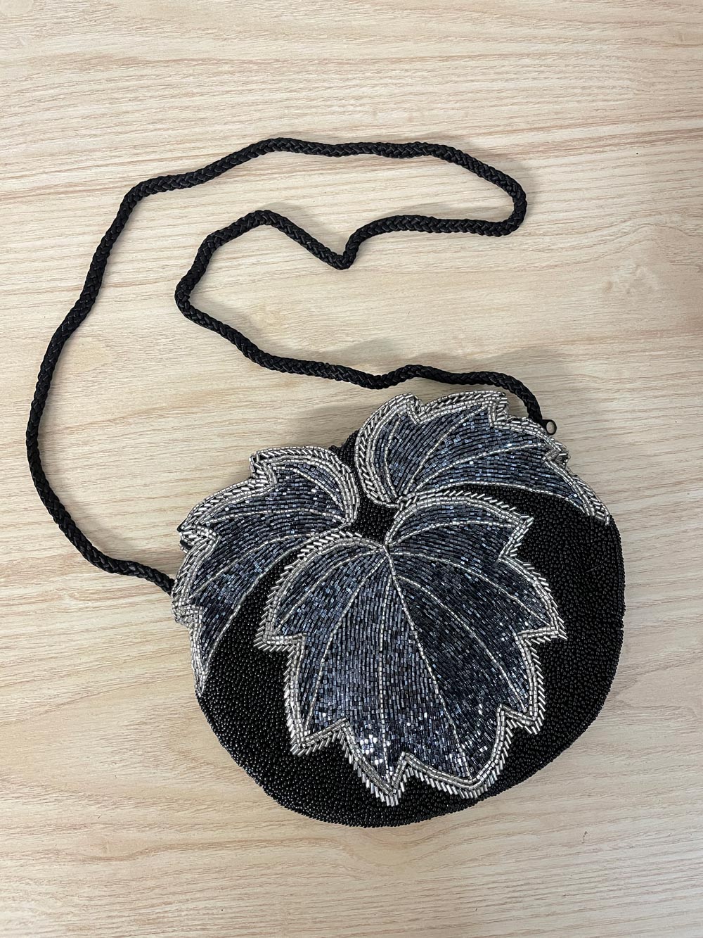 vintage beaded leaf evening shoulder bag