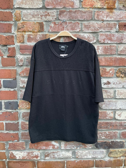 stussy all black minimal fleece tee