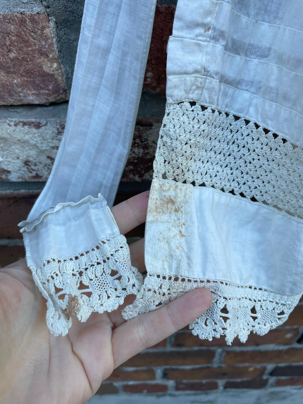 vintage crochet lace trim long apron