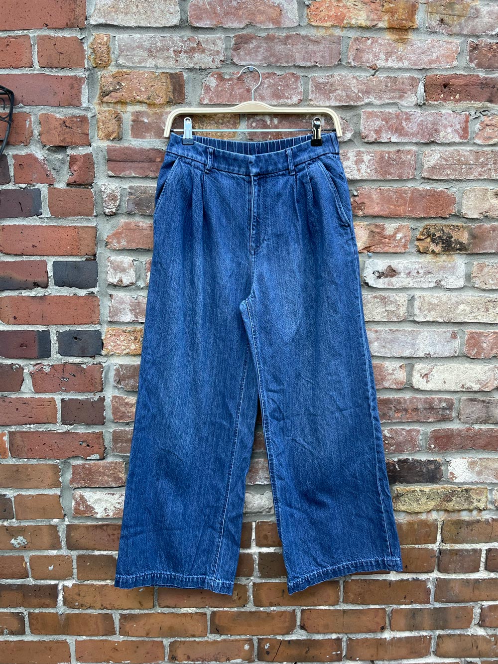 gap pleated wide leg denim trouser