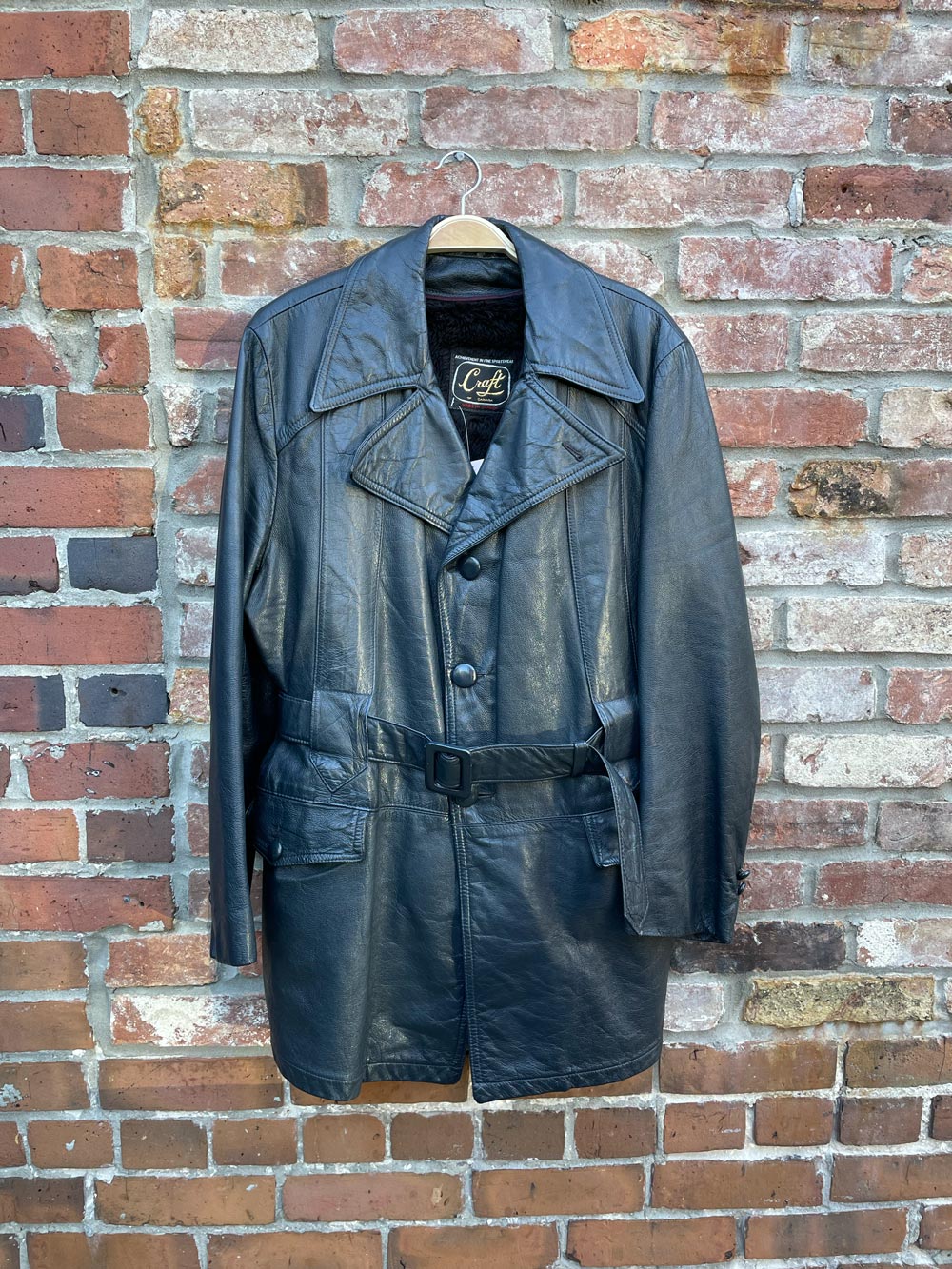 vintage craft faux fur lined belted leather jacket