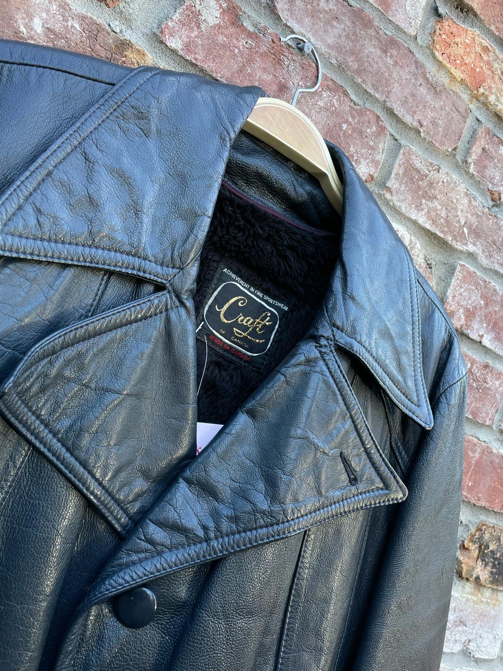 vintage craft faux fur lined belted leather jacket