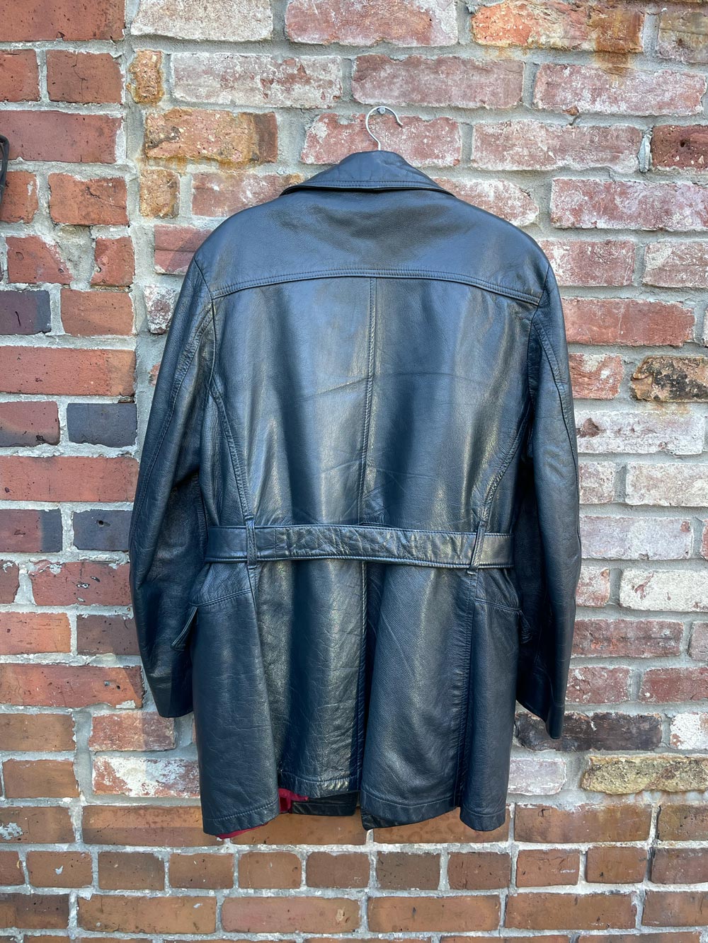 vintage craft faux fur lined belted leather jacket