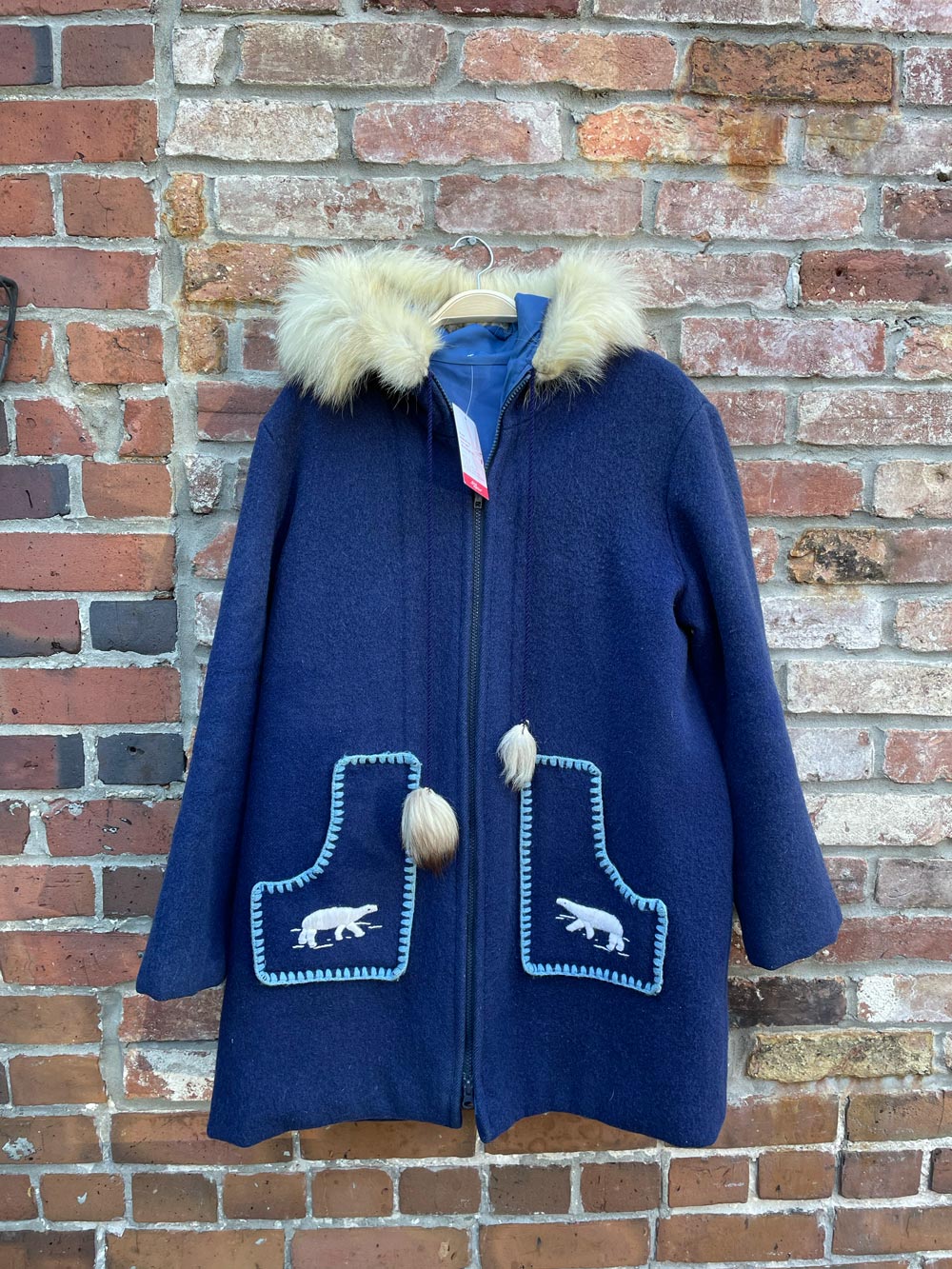 vintage 70s wool polar bear coat fox fur trim