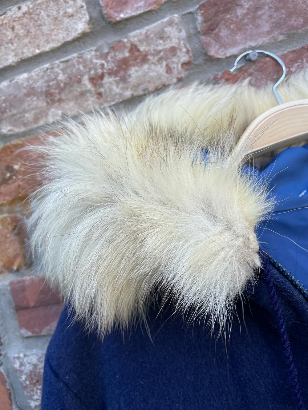 vintage 70s wool polar bear coat fox fur trim