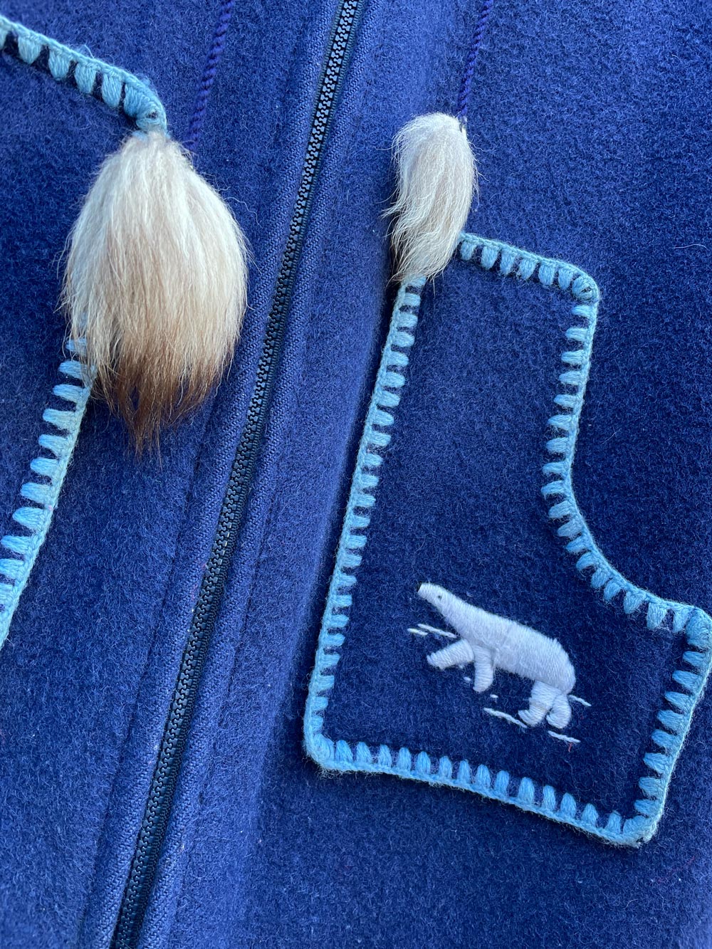 vintage 70s wool polar bear coat fox fur trim