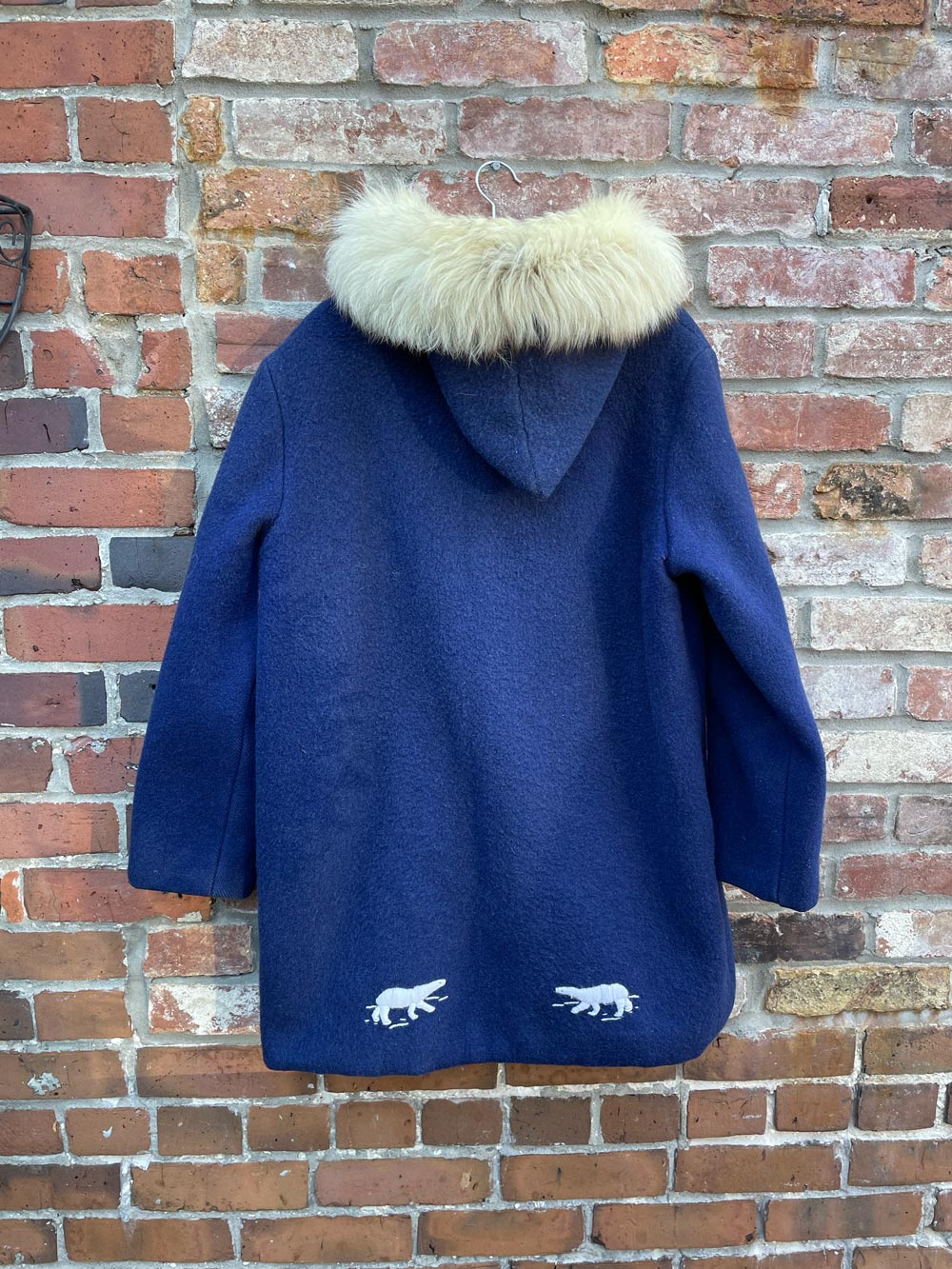 vintage 70s wool polar bear coat fox fur trim