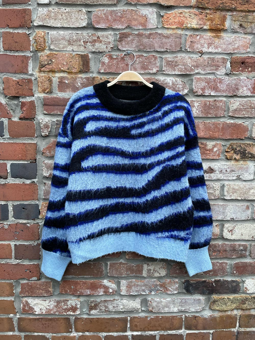 anthropologie salma striped fuzzy knit crew