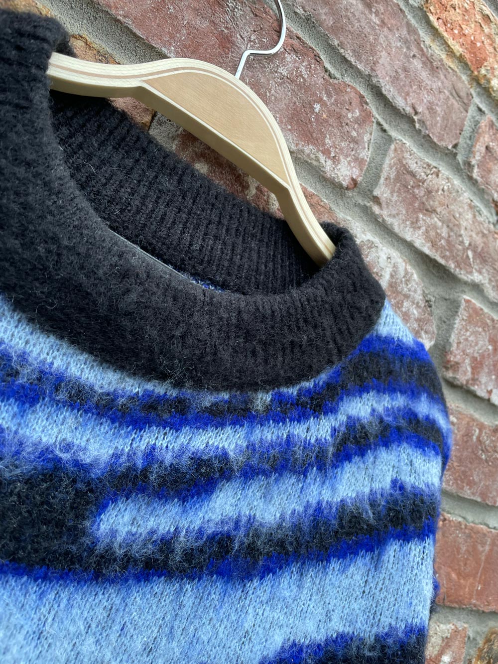 anthropologie salma striped fuzzy knit crew