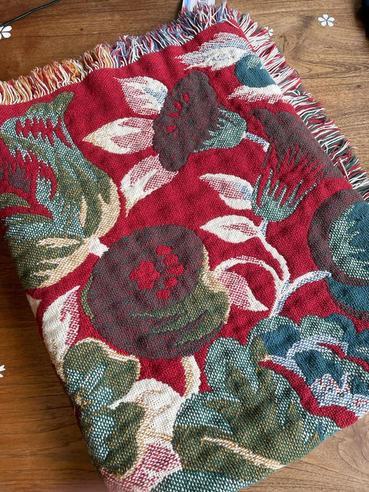 vintage 00s autumn rose woven throw blanket