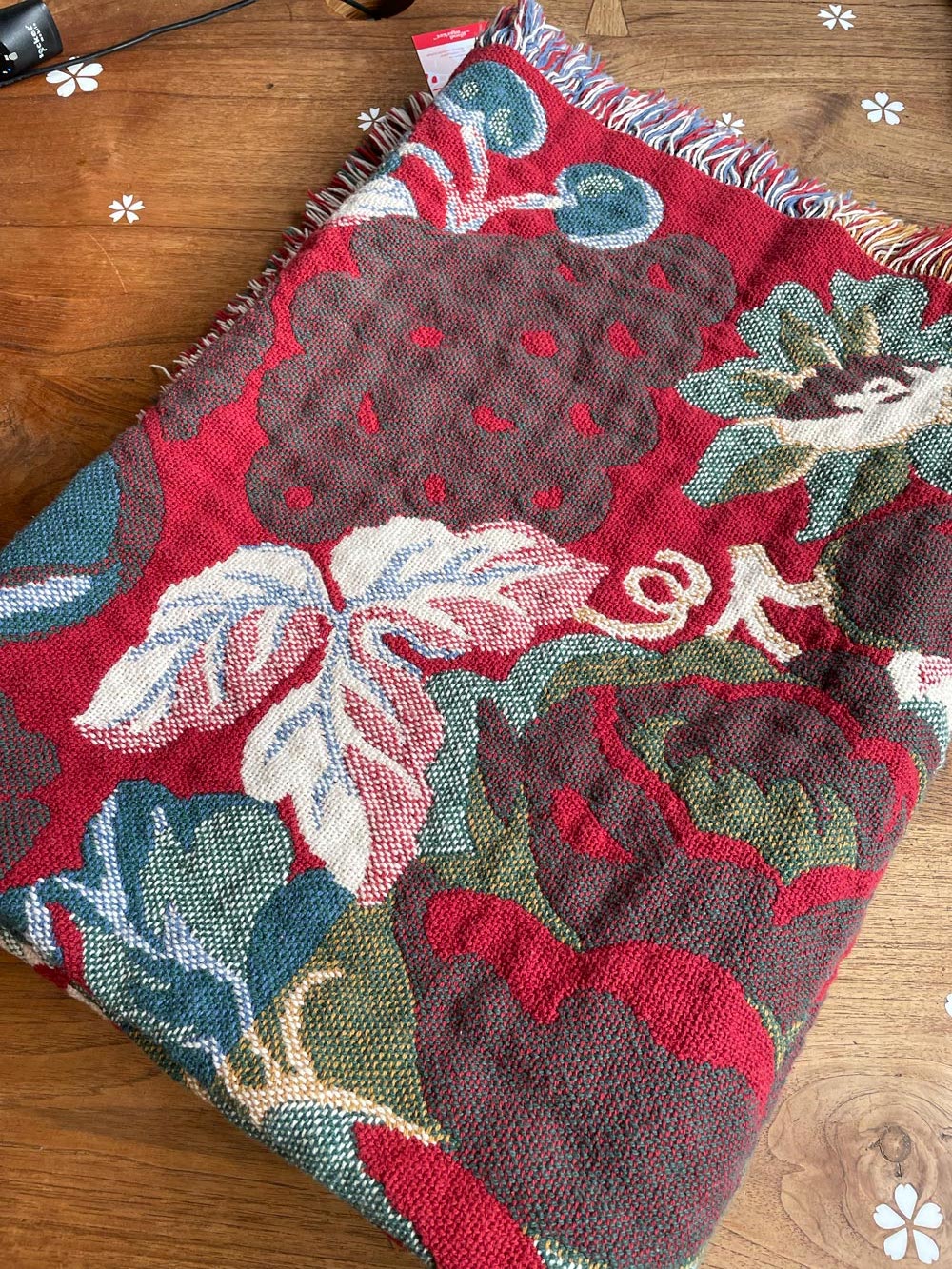 vintage 00s autumn rose woven throw blanket