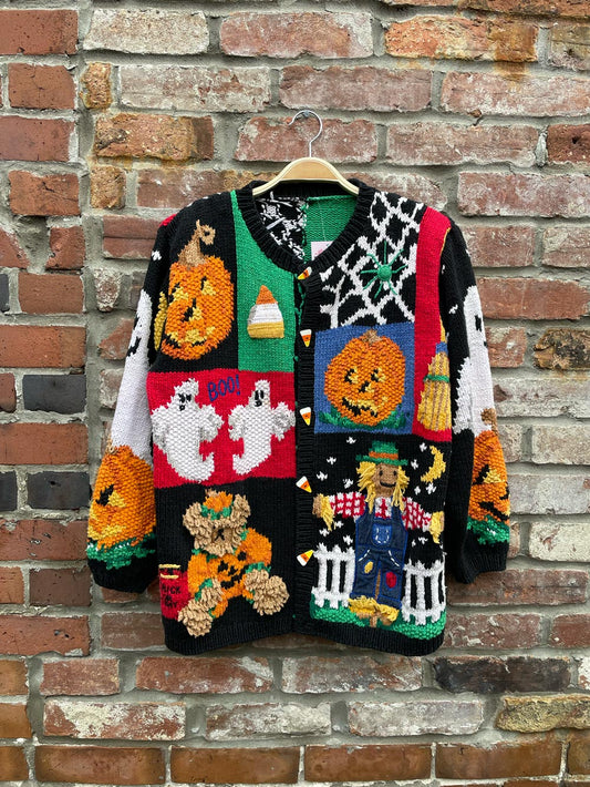 vintage 90s the eagles eye hand-knit halloween cardi