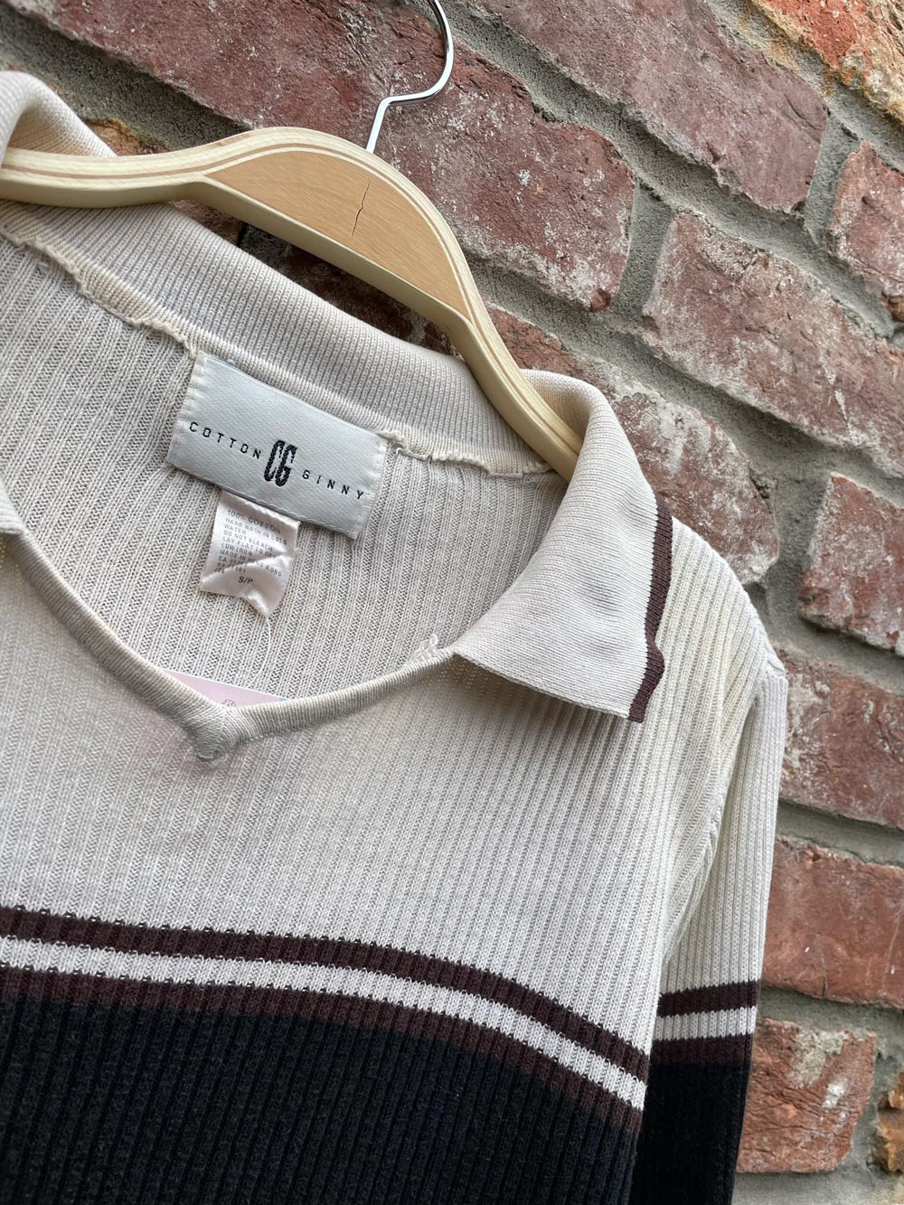 vintage 00s cotton ginny rib knit collared sweater