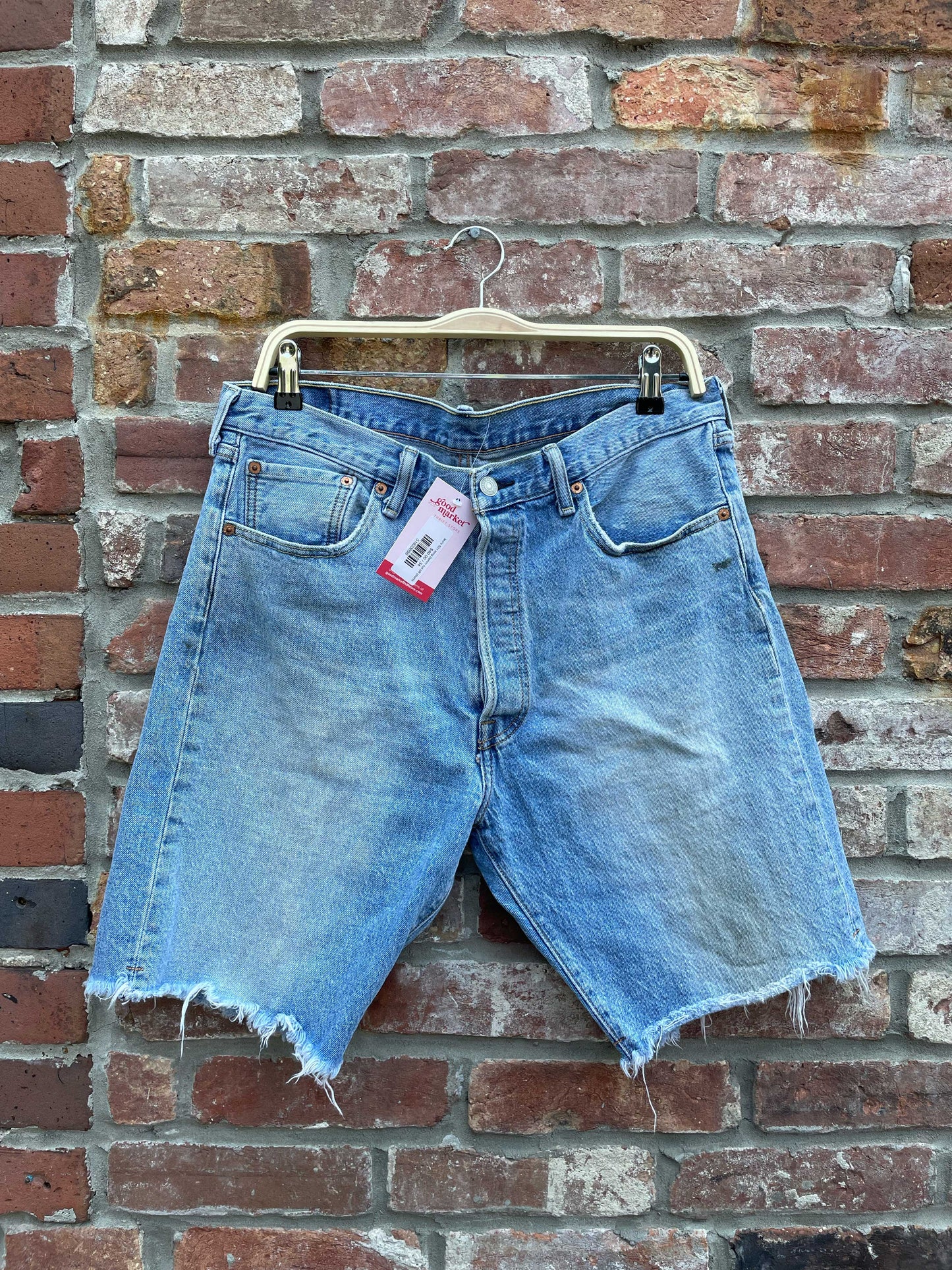 levi's 501 long denim cut off shorts