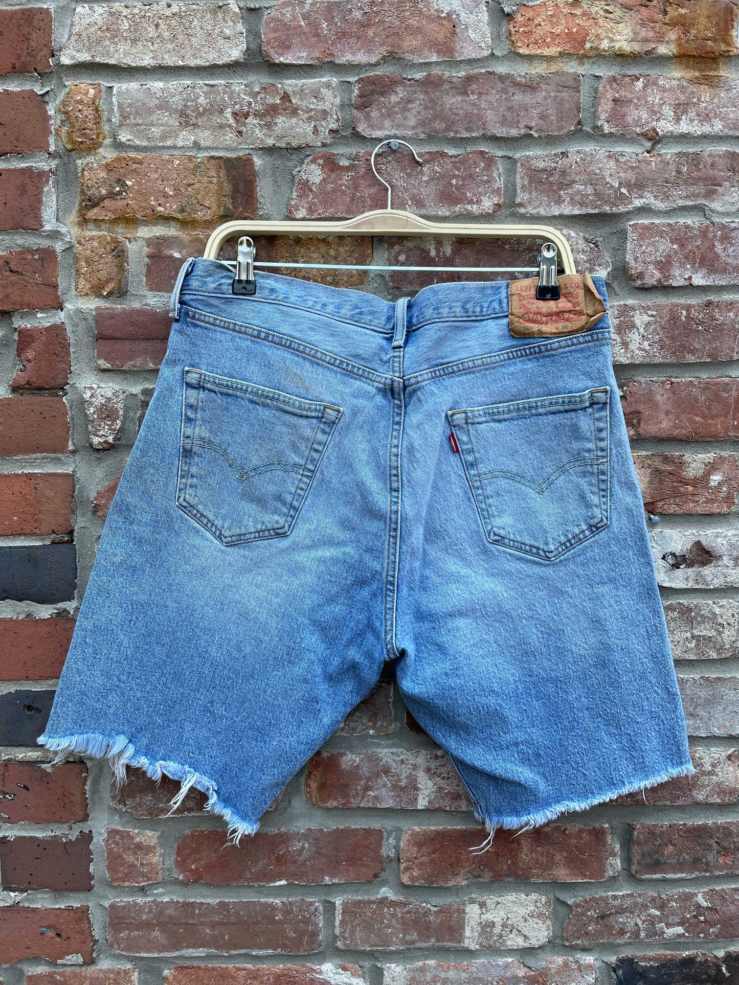 levi's 501 long denim cut off shorts