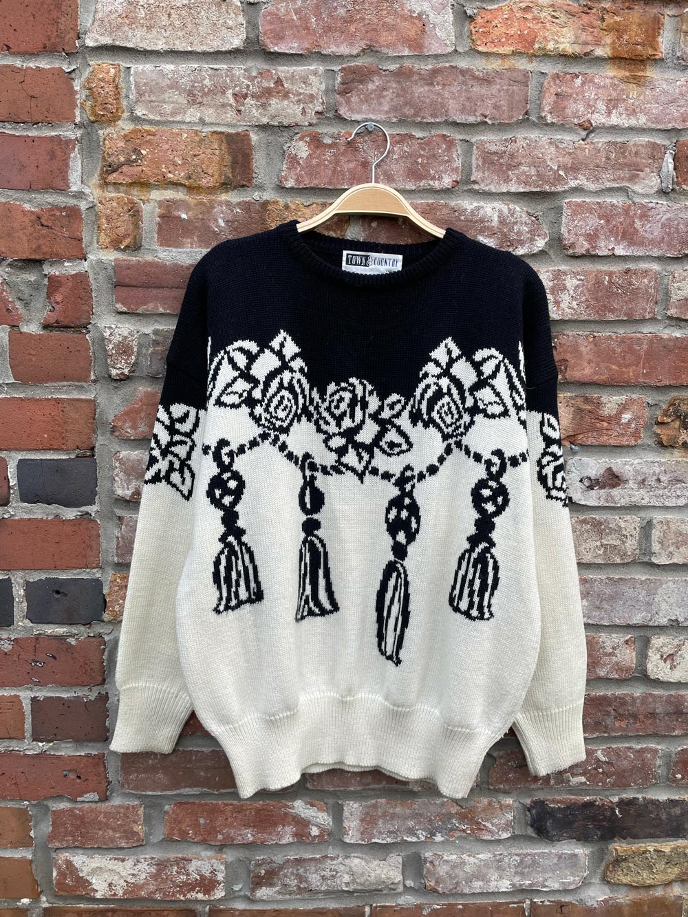 vintage town & country wool blend rose tassel sweater