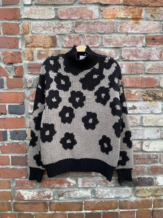 john + jenn oversized flower mock neck sweater