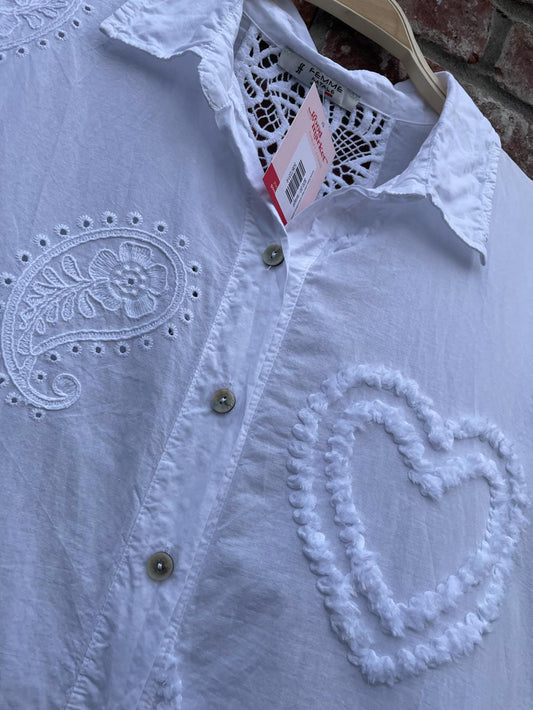 femme fatale tufted heart embroidered paisley shirt