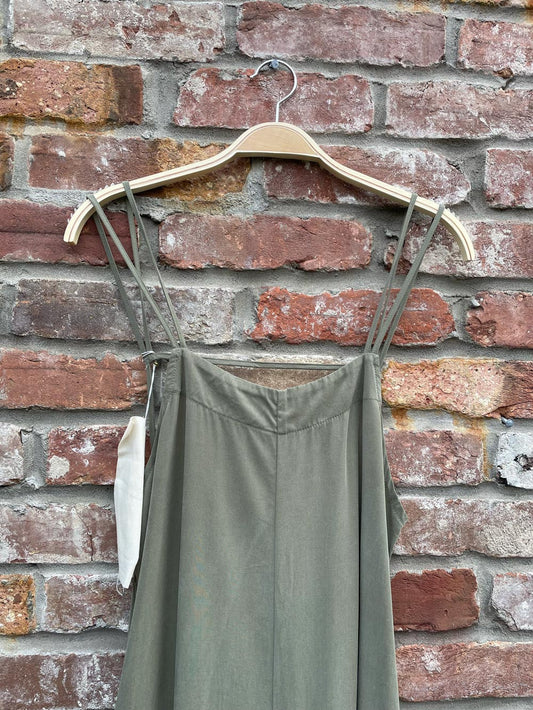 nwt aboutsome minimal sage tie back overalls