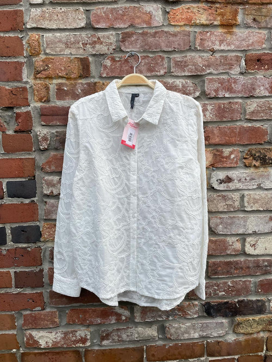 LOV embroidered white floral cotton shirt