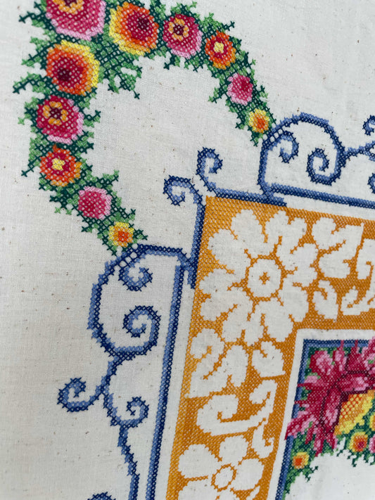 vintage cross stitch xl rectangle tablecloth